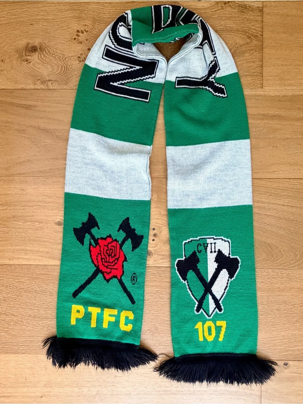 Portland Timbers Army No Pity Scarf MLS Soccer PTFC Green White Rose Section 107
